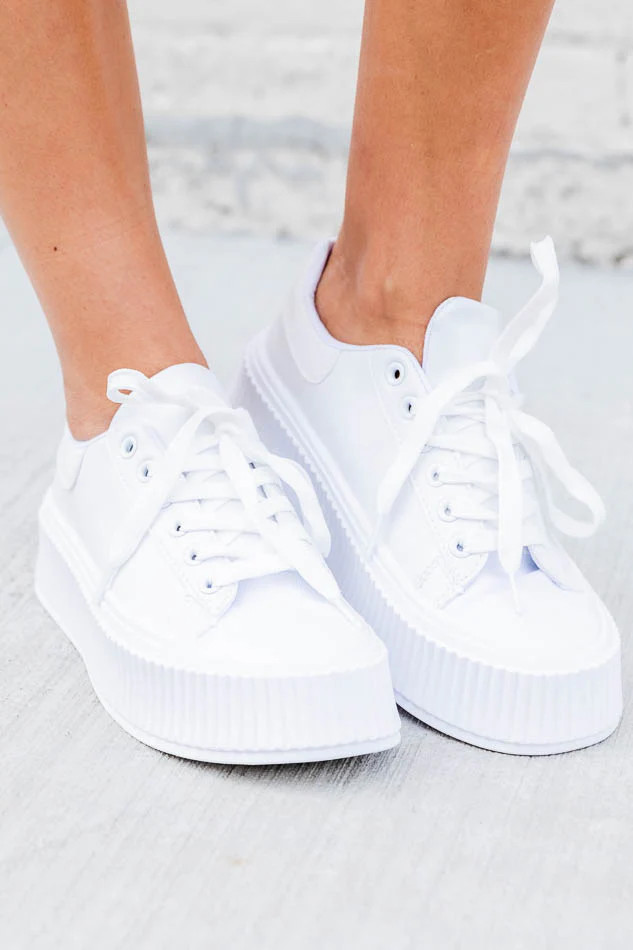 Genevieve White Lace Up Sneakers | Pink Lily