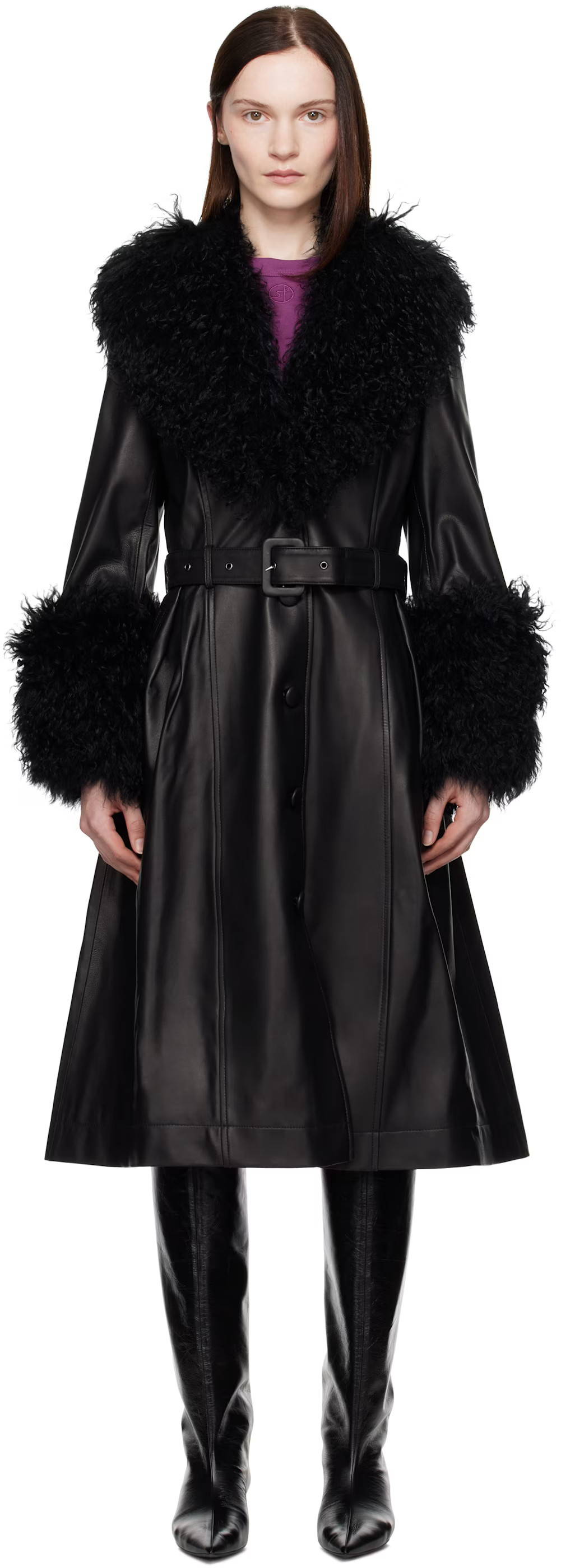 Black Foxy Shearling Coat | SSENSE