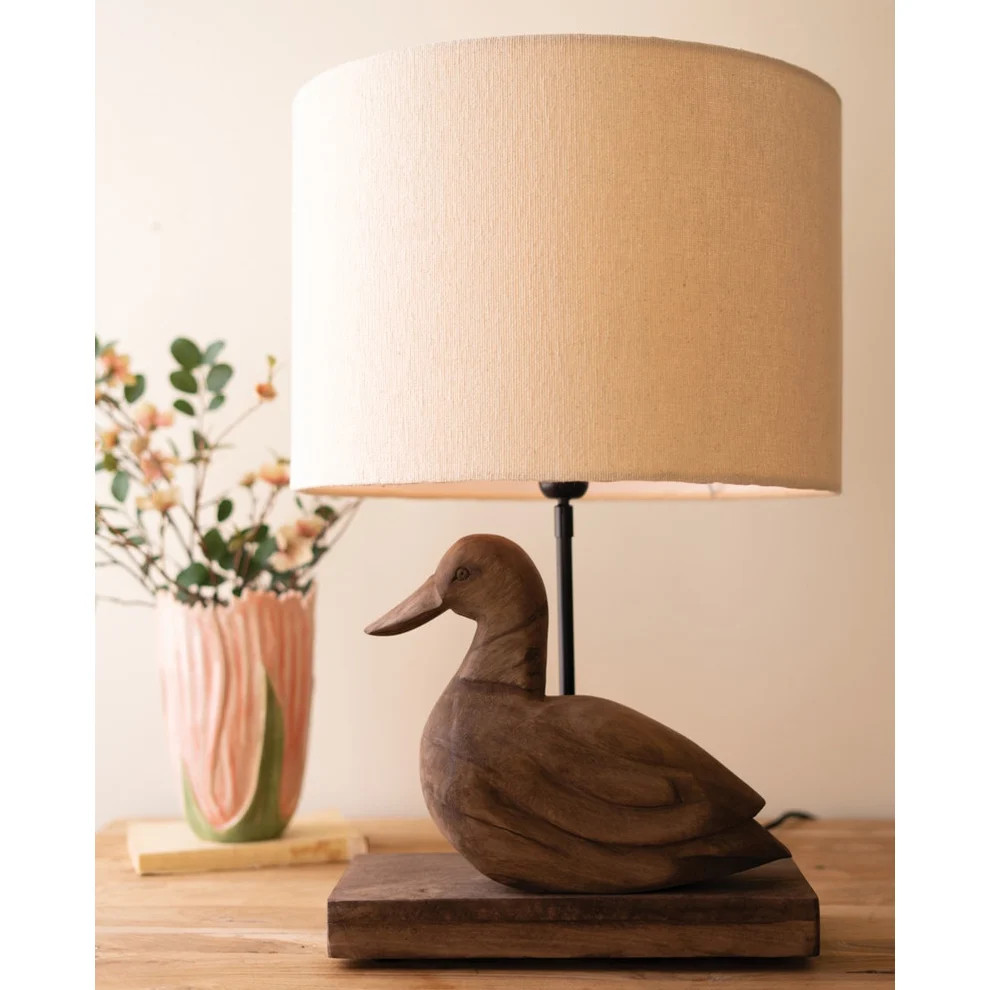 Carved Mango Wood Duck Table Lamp Base and Shade | Paynes Gray Inc
