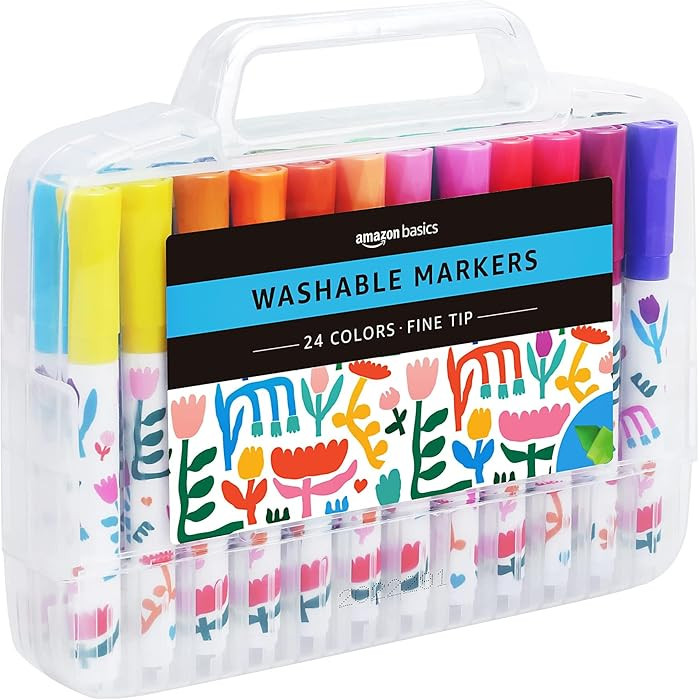 Amazon Basics Washable Markers for Kids, Fine Tip Assorted Colors, Non-Toxic Drawing and Coloring... | Amazon (US)