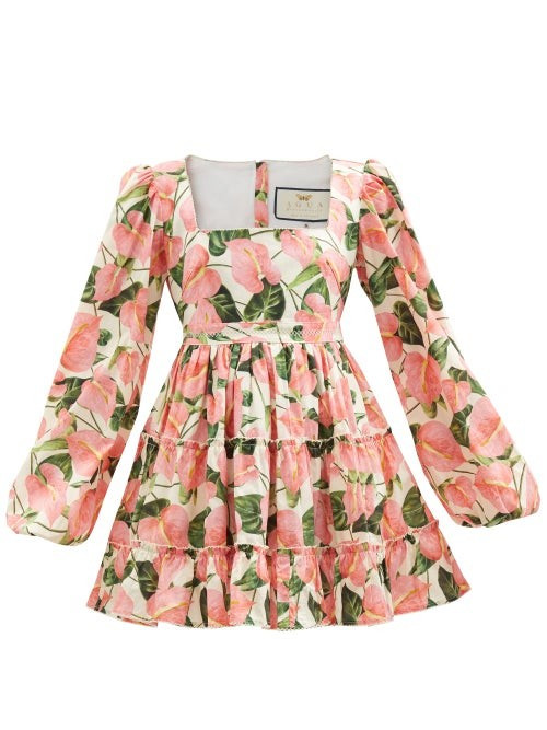 Agua By Agua Bendita - Avena Square-neck Printed Cotton Poplin Mini Dress - Womens - Pink Multi | Matches (US)