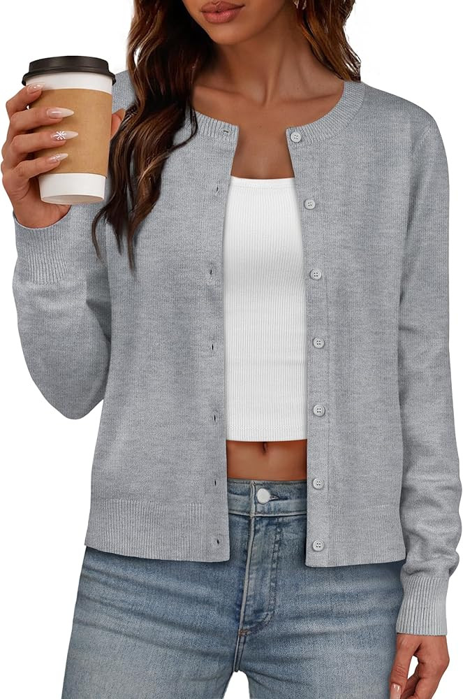 IWD Womens Cardigan Sweaters Crew Neck Long Sleeve Lightweight Button Down Sweater Trendy Knit To... | Amazon (US)