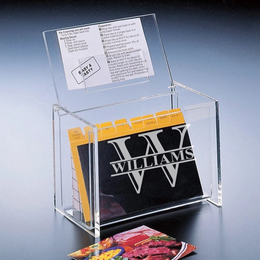 Monogram Personalized Acrylic Recipe Box , Personalized Engraved Etched Acrylic Box With Rceipe C... | Etsy (US)