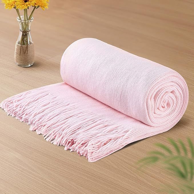 Vonty Pink Knitted Blanket with Tassels Fringe 50" x 60", Super Soft Knit Throw Blanket, Farmhous... | Amazon (US)