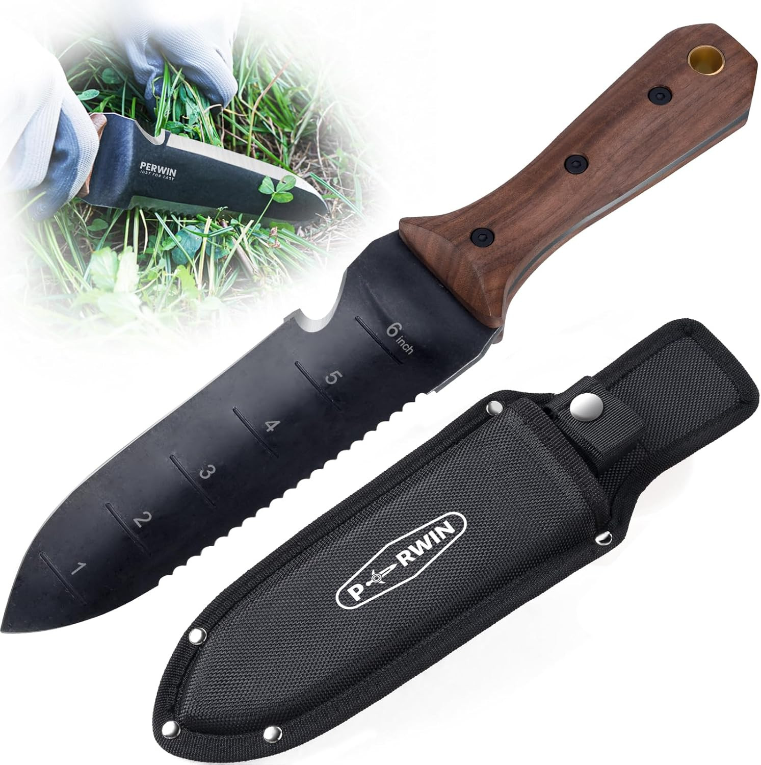 PERWIN Hori Hori Garden Knife, Garden Tools with Sheath for Weeding, Planting, Digging, 7" Stainl... | Amazon (US)