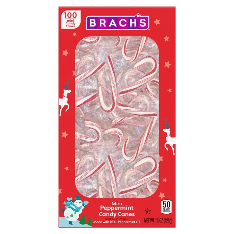 Brach's Mini Peppermint Holiday Candy Canes, Christmas Stocking Stuffer Candy, 100ct Box | Walmart (US)