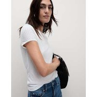 Womens M&S Collection Textured Pointelle T-Shirt, Soft White | Marks and Spencer US