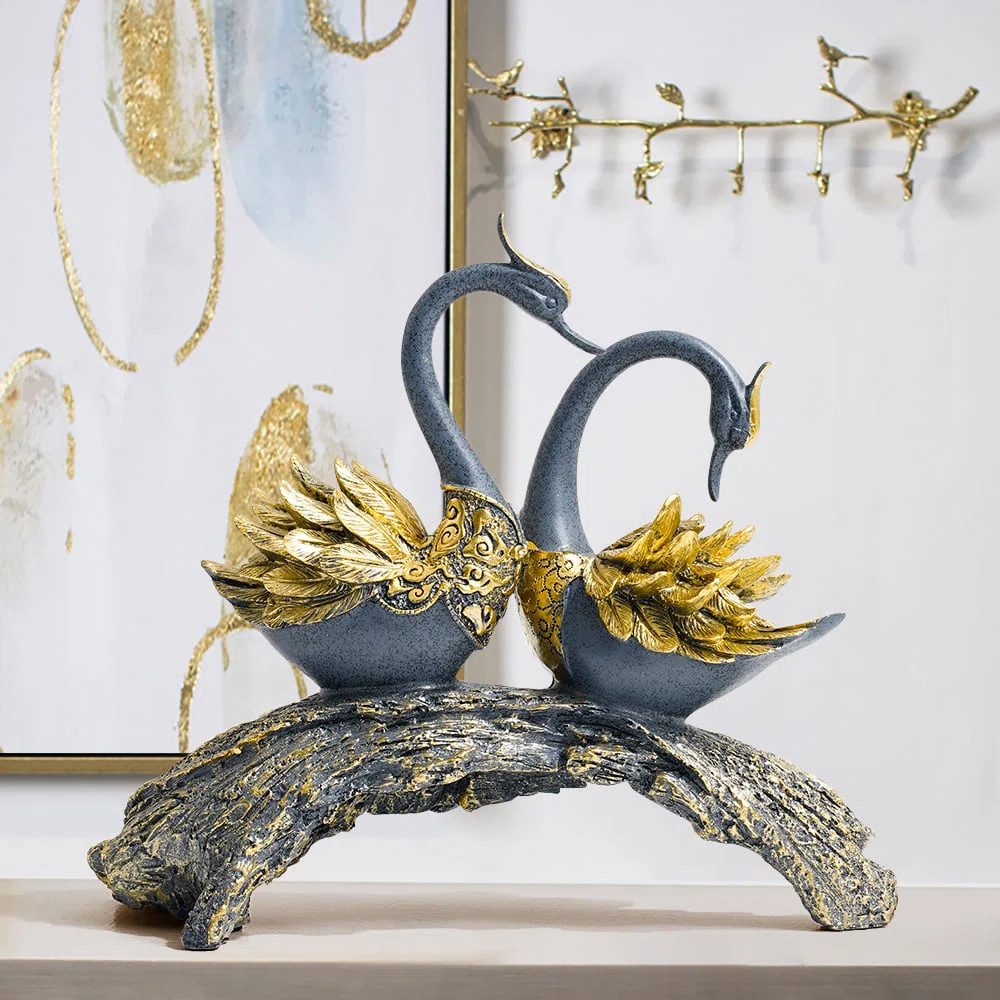 14.2" Gold Modern Simulation Couple Swan Sculpture Art Ornament Home Table Statue Decor | Wayfair North America