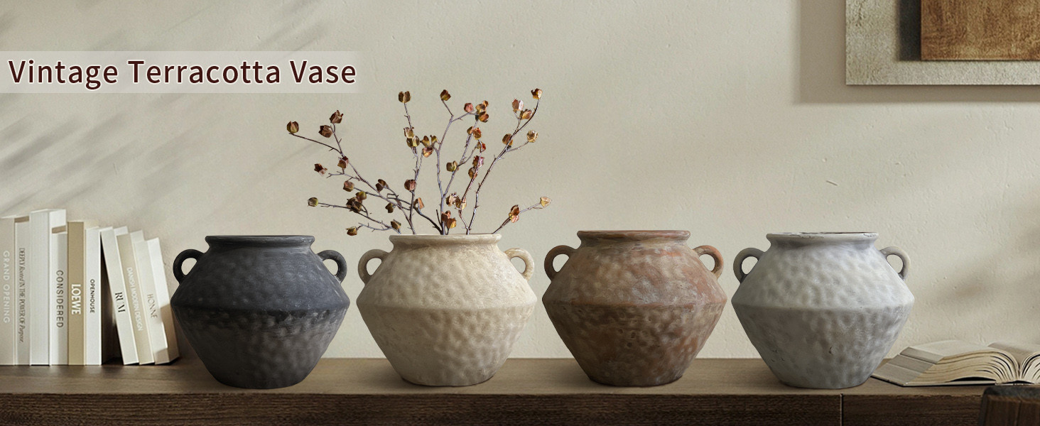 Farmhouse Decor Ceramic Rustic Vase with 2 Handles, 7.6 Inch Vintage Terracotta Flower Vase for H... | Amazon (US)