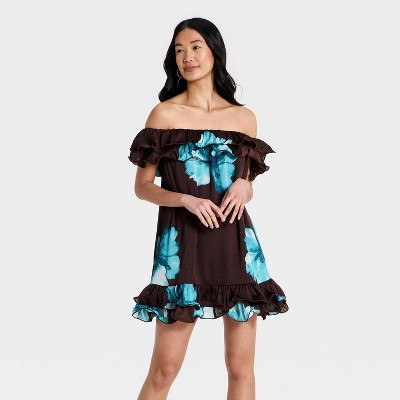 Women's Ruffle Mini Dress - A New Day™ Brown M | Target