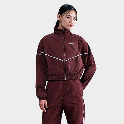 Nike Women's Sportswear Windrunner Crop Woven Jacket in Burgundy Crush/Celestine Blue/Sail Size: XL | Finish Line (US)