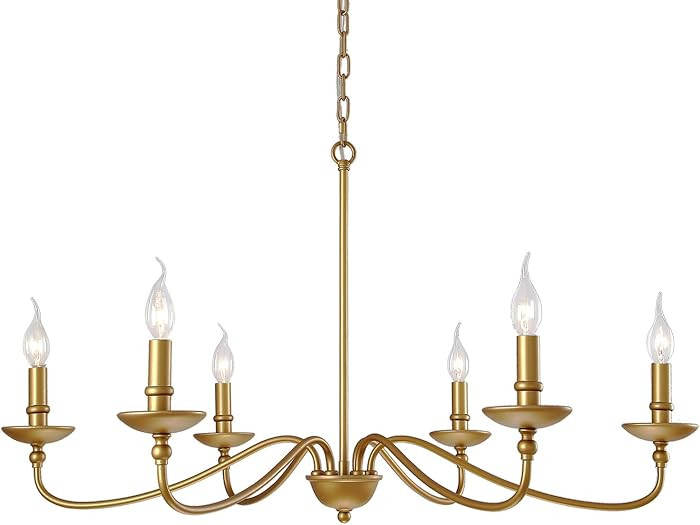 SEOL;36 Inches Antique Gold Painted 6 Light Candle Style Dining Chandelier | Amazon (US)