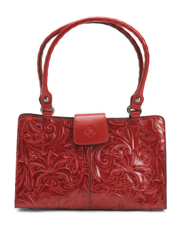 Leather Rienzo Double Handle Tooled Satchel | TJ Maxx