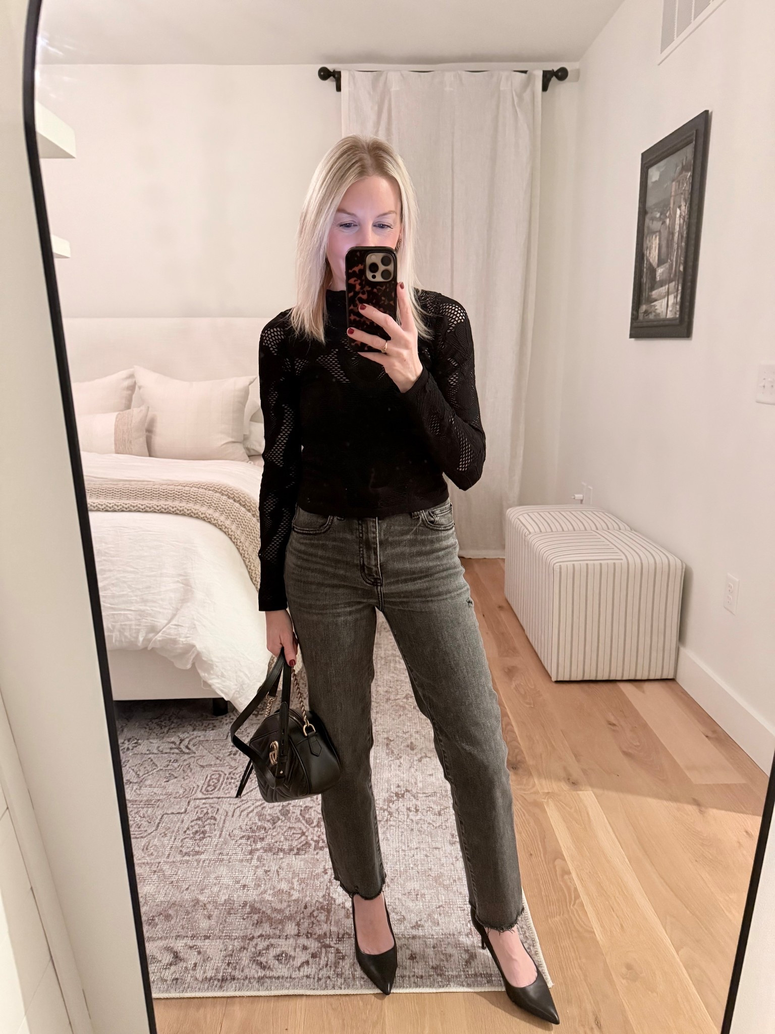 Date night look / lace long sleeved shirt / gray denim / heels and my fave bag ❤️

#LTKootd #LTKOver40