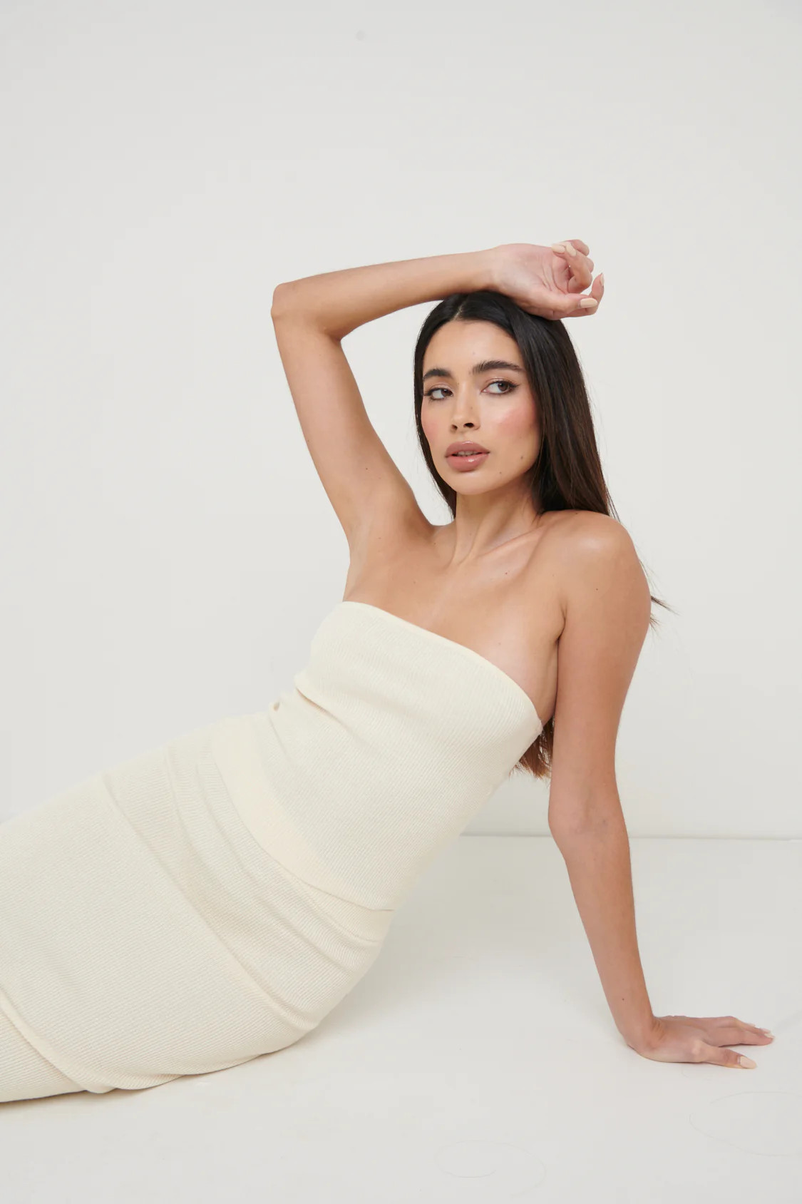 Reese Bandeau Knit Top - Cream | Pretty Lavish (UK)