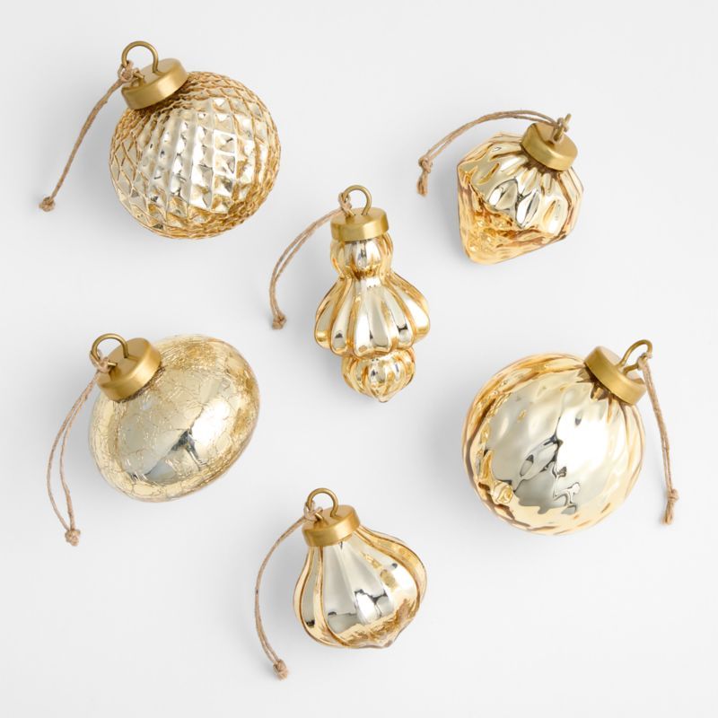 Gold Mercury Glass Christmas Ornaments, Set of 6 | Crate & Barrel | Crate & Barrel