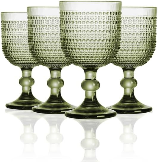 12 oz Green Vintage Wine Glasses,Hobnail Drinking Glasses Set of 4,Embossed Goblet Glasses for We... | Amazon (US)