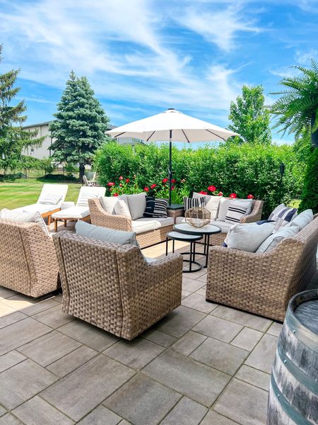My patio furniture is majorly on sale right now at Walmart!!
Usually $1500, down to $995 - so 30% off! Outdoor/patio 
Linked pillows too - some from target 