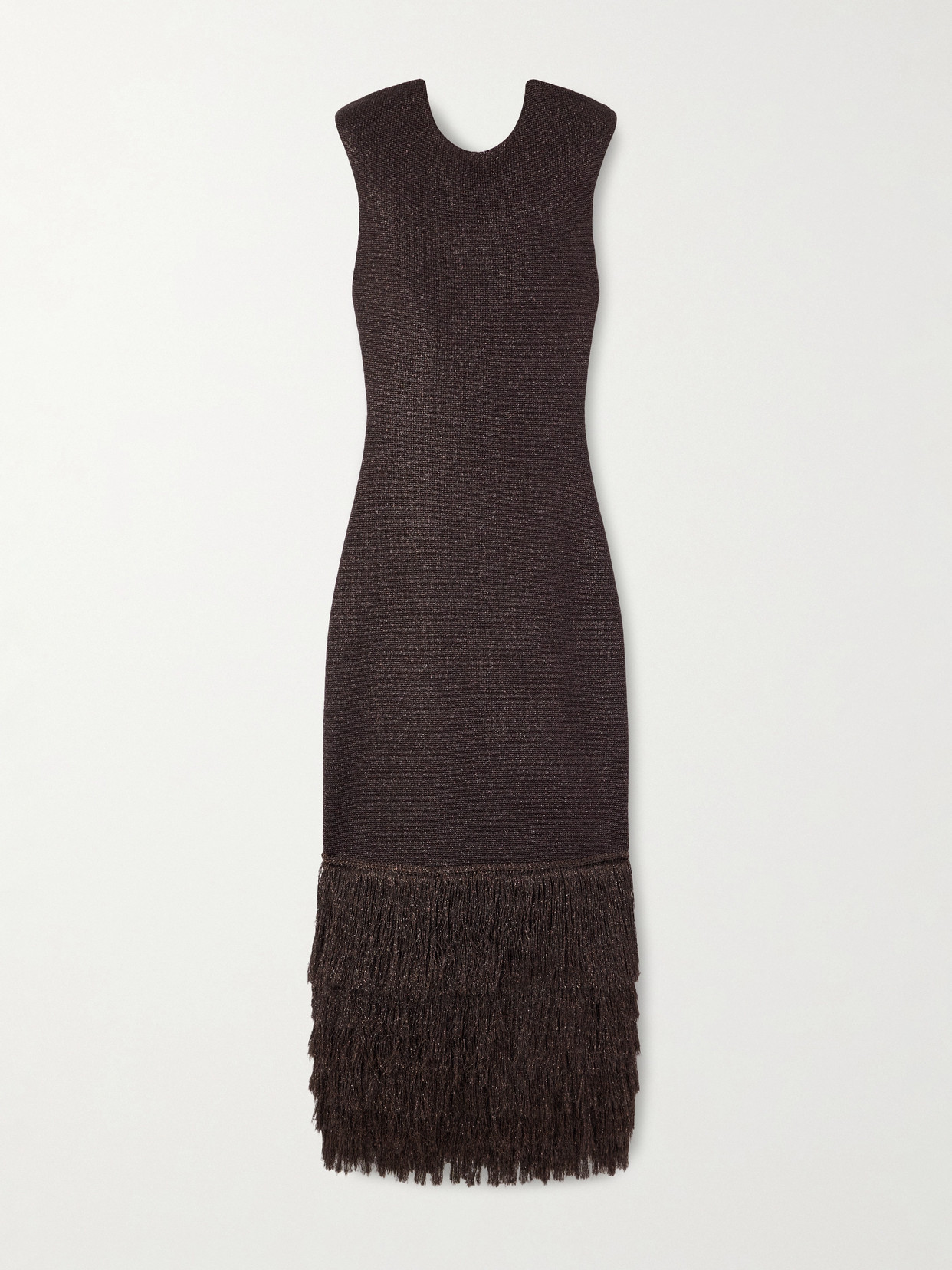 Aje - Breeze Fringed Metallic Knitted Midi Dress - Brown | NET-A-PORTER (US)