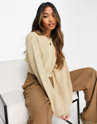 NA-KD cropped cable knit sweater in beige | ASOS (Global)