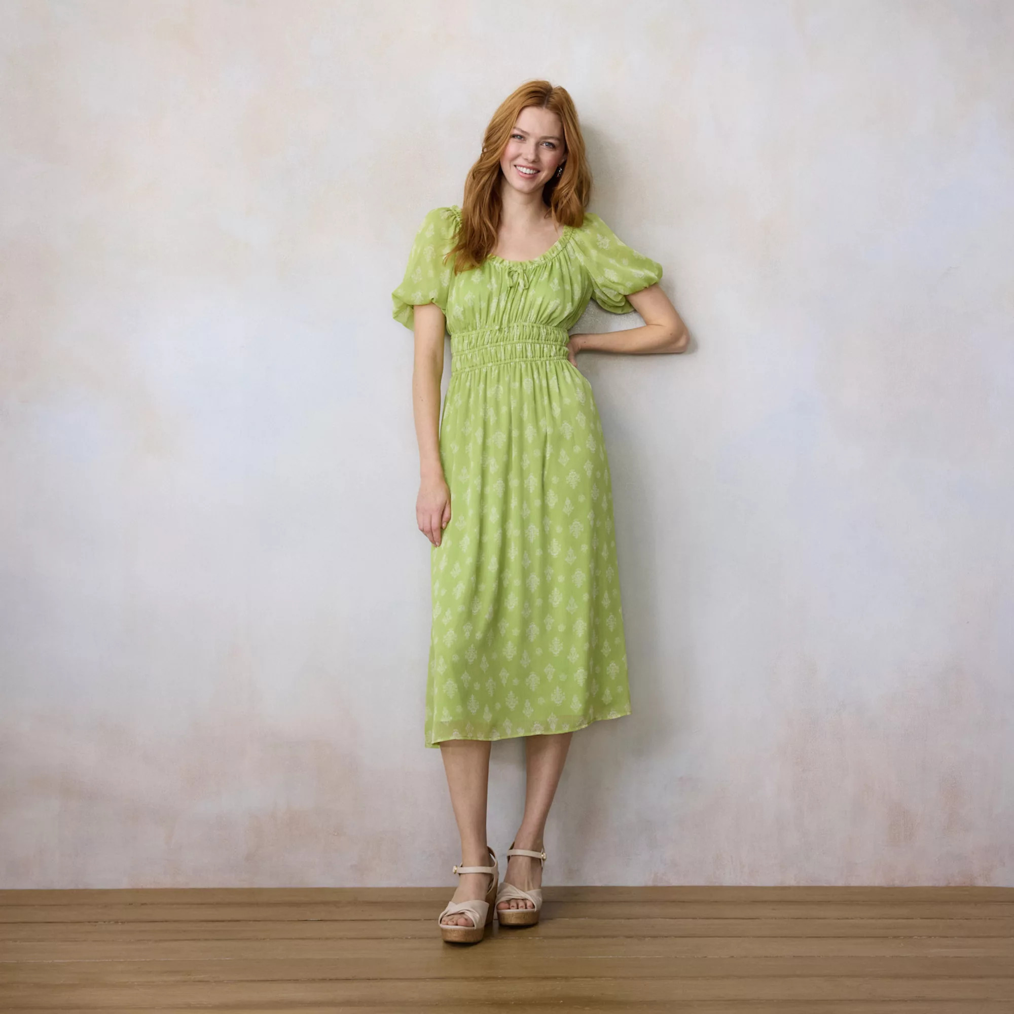 Women's LC Lauren Conrad Shirred Bodice Tea Length Dress | Kohl's