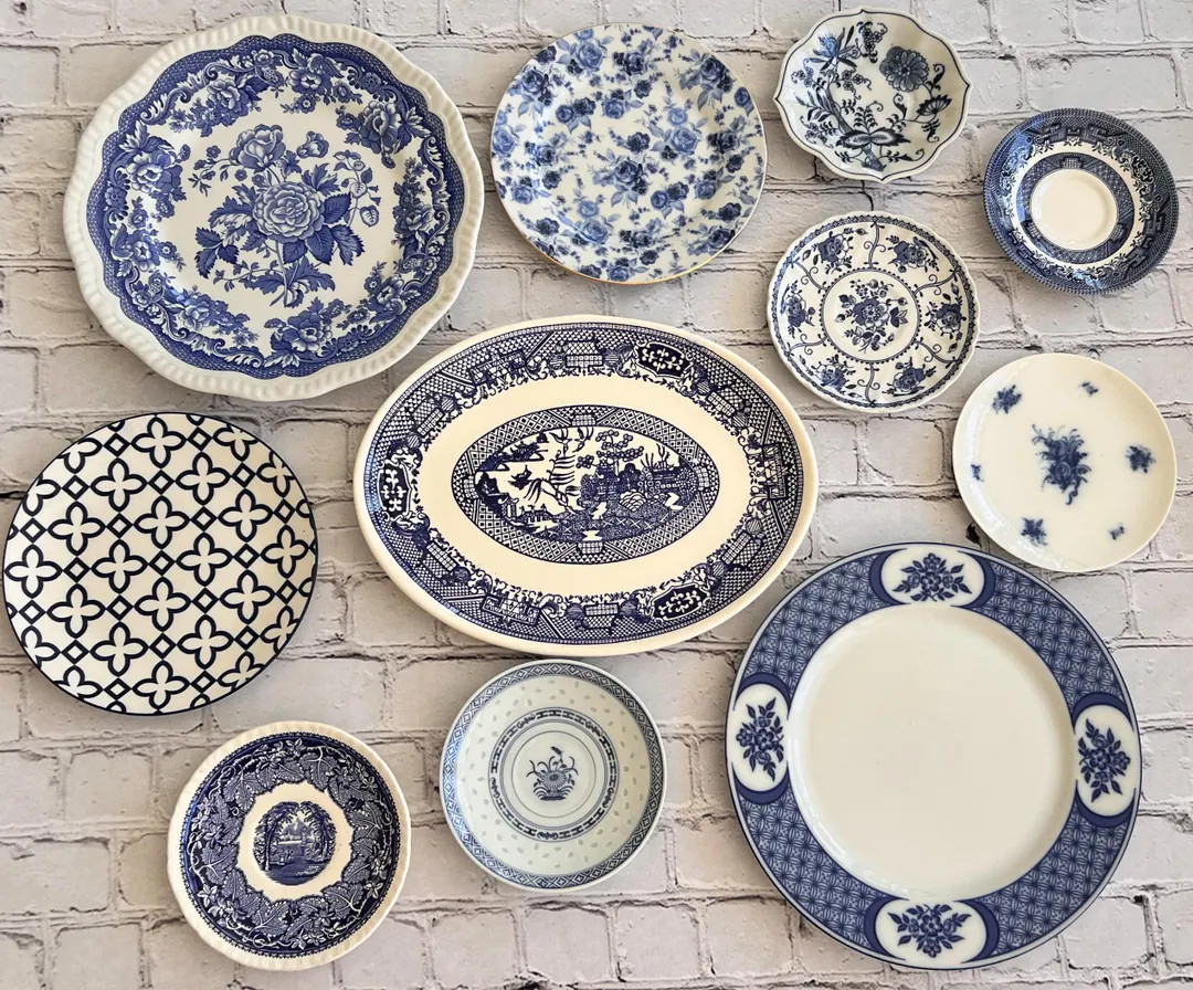 Mismatched Floral Transferware Plates- Set of 11 Vintage Wall Decor | Etsy (US)