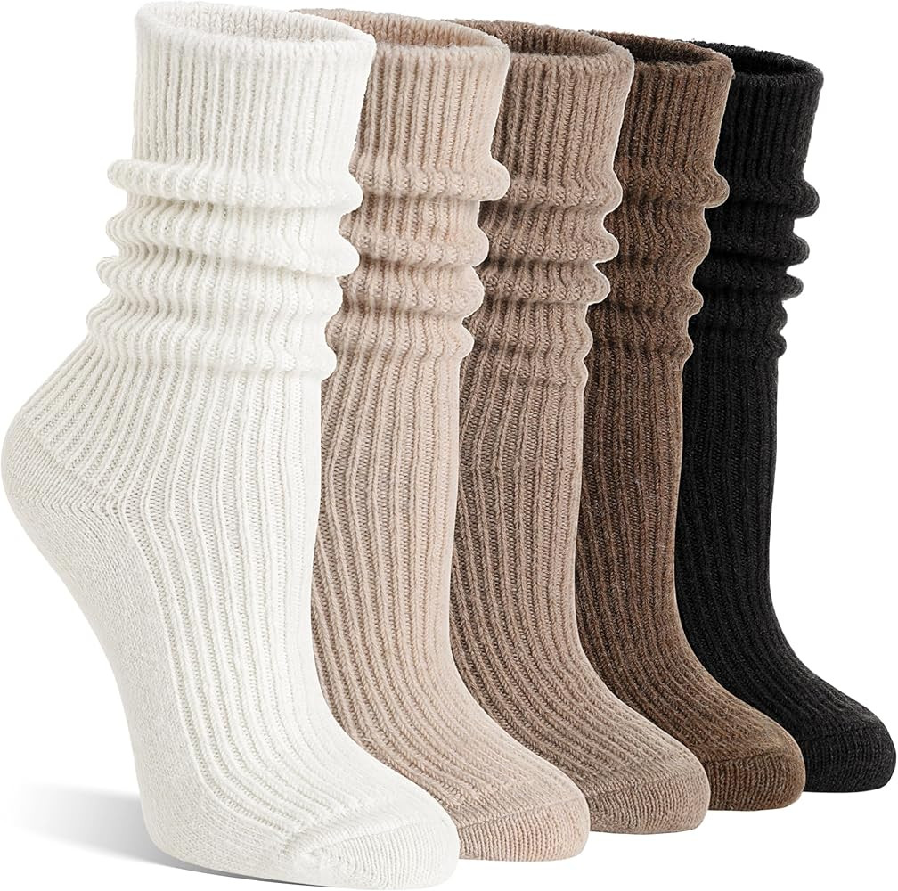 Women Merino Wool Slouch Boot Socks Warm Winter Thermal Slouchy Scrunch Cozy Knit Comfy Work Sock... | Amazon (US)