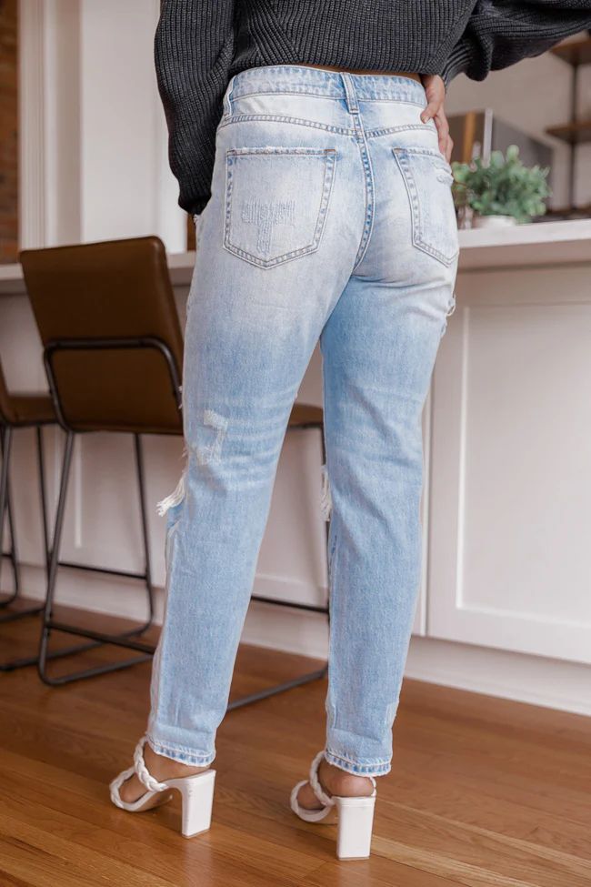 Shanna Light Wash High Rise Distressed Mom Jeans | Pink Lily
