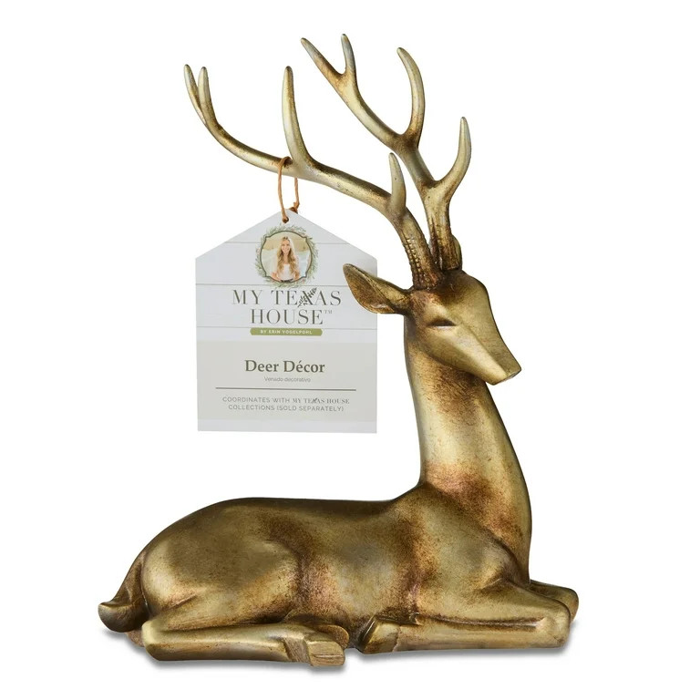 Sitting Deer Christmas Tabletop Decoration, Gold, 11", by My Texas House | Walmart (US)