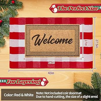 Christmas Red and White Plaid Rug 27.5 x 43 Inches, Hand-Woven Indoor/Outdoor Layered Cotton Blen... | Amazon (US)
