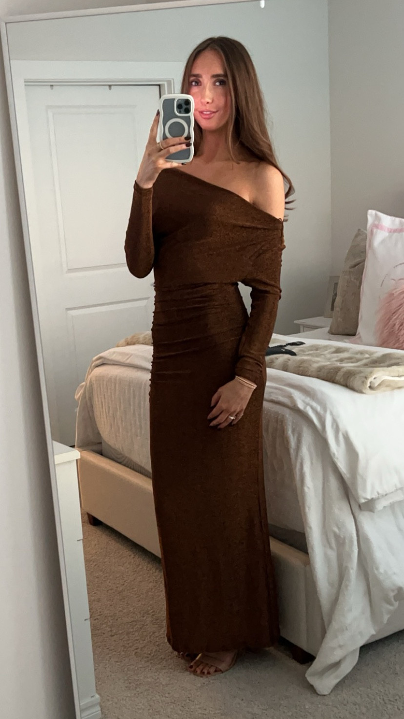 I will forever be in love with this dress! An amazing Rent the Runway find 🤎 Very comfortable & fits like a glove. You can wear the one shoulder two ways if you want.

#LTKSeasonal #LTKstyletip #LTKHoliday