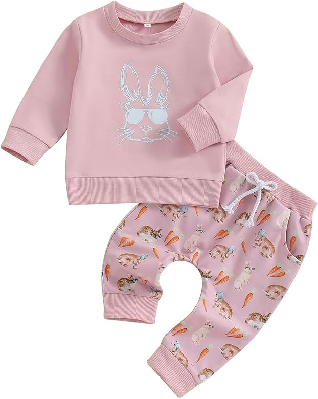 Toddler Baby Boys Girls Easter Outfit Crewneck Sweatshirt Bunny Top Carrot Rabbit Pants Sets Spri... | Amazon (US)