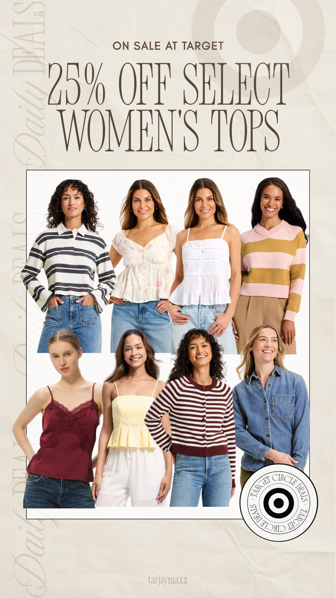 25% off select women’s tops at Target and I’m especially loving all the stripe moments — stripes are VERY on trend at the moment and such an easy way to make a simple outfit feel styled. 
date night outfits, vacation outfits beach, easter basket stuffers, spring outfits, work outfits, rodeo outfit inspo, easter dress women, spring dresses, resort wear 2026, country concert outfits, target style, striped tops, spring fashion trends, everyday basics, casual chic 

 #LTKootd #LTKWorkwear