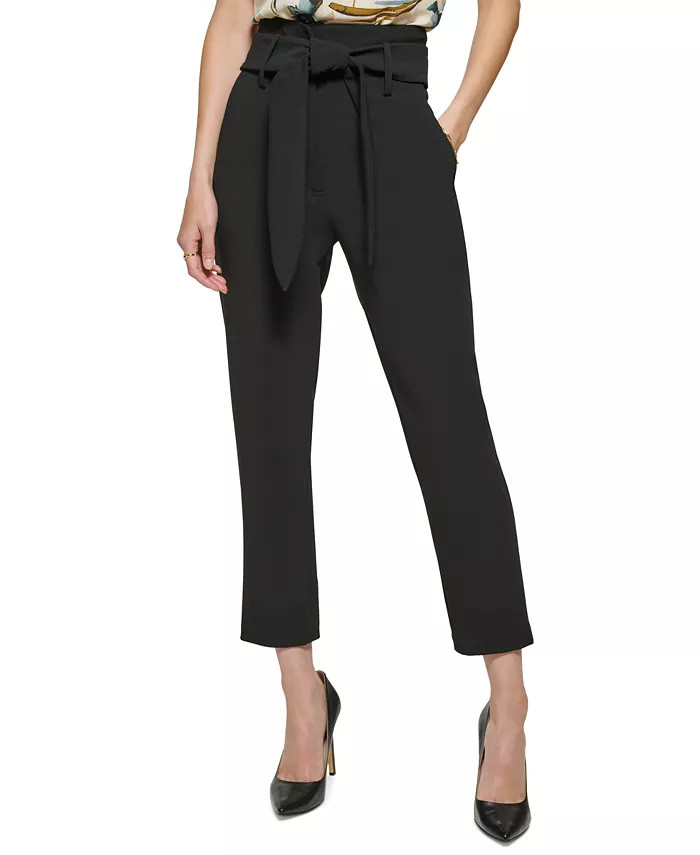 DKNY Women's Tie-Waist High-Rise Straigh-Fit Pants - Macy's | Macy's