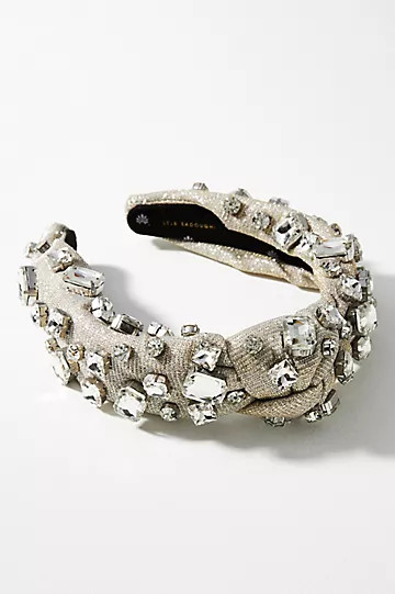 Lele Sadoughi Silver Rectangle Crystal Knotted Headband | Anthropologie (US)