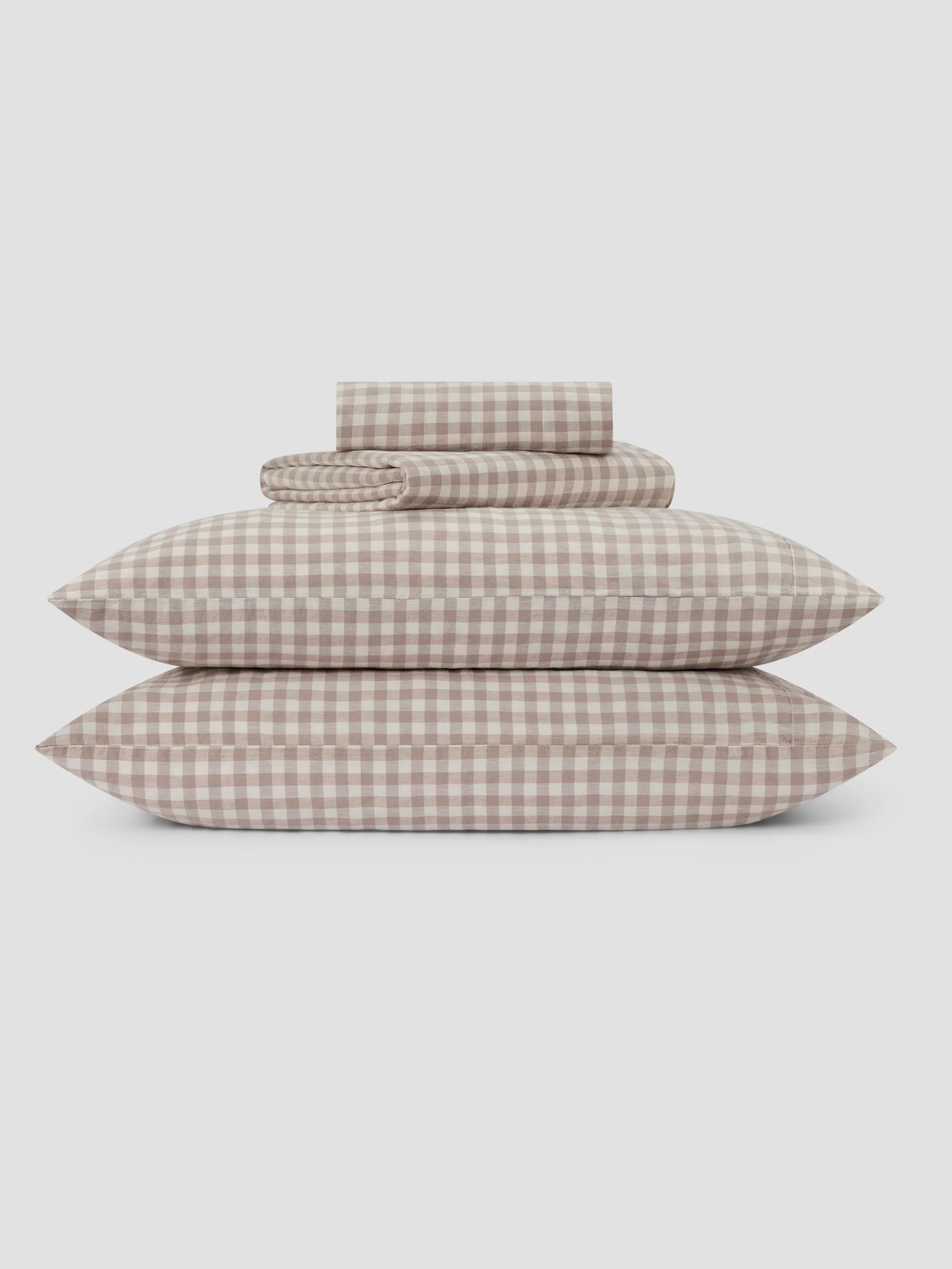 Mushroom Gingham Linen Blend Sheet Set | Piglet