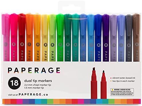 Amazon.com: PAPERAGE Dual Tip Markers (3.4mm Chisel Tip + 1.5mm Round Tip), Rainbow, 18 Pack Dual... | Amazon (US)