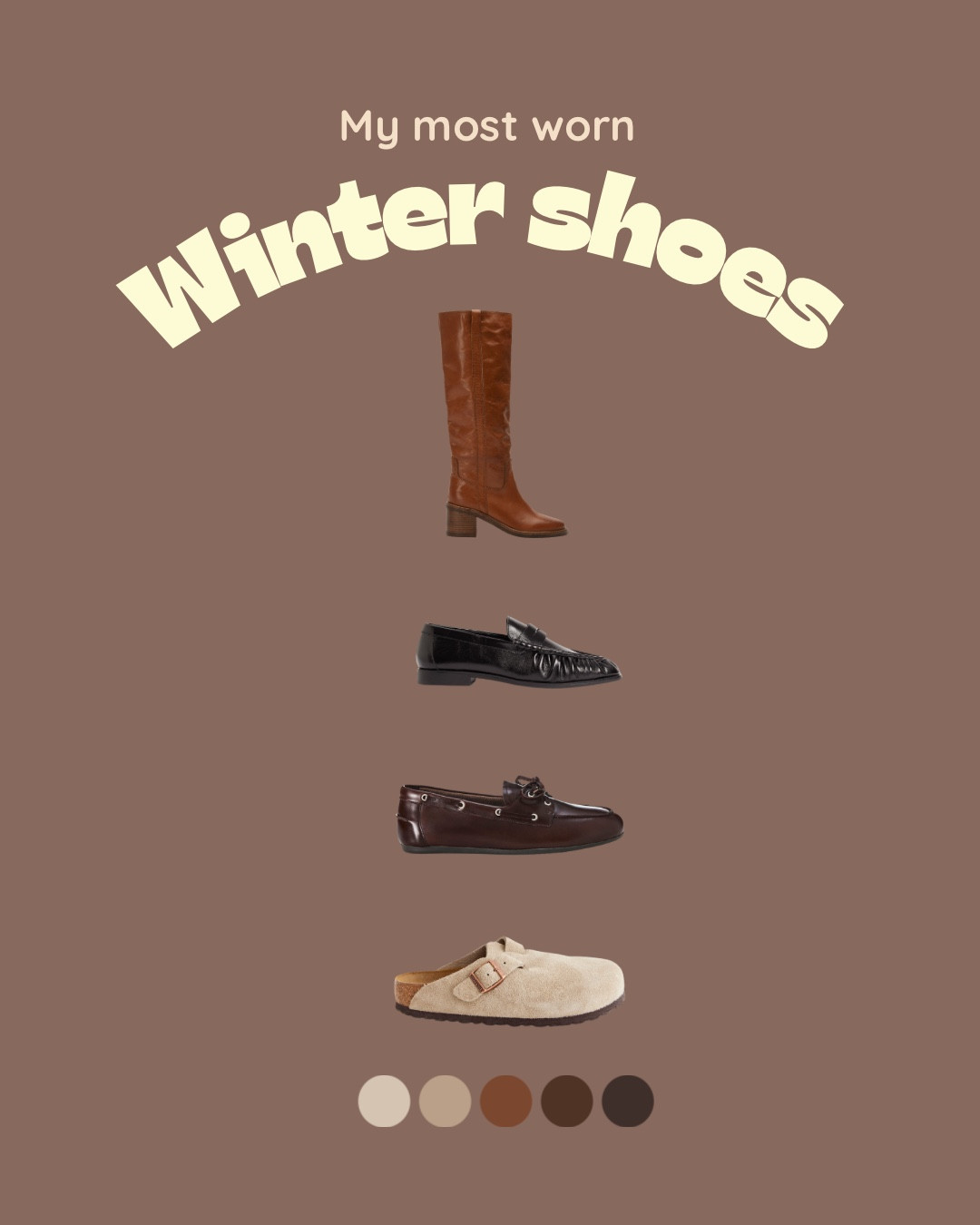 I LOVE winter, but sometimes struggle to feel good in what I’m wearing. However these 4 shoes have been in rotation weekly adding some spice to my bland, simple outfits. 

All of the inspo shots are from my inspo board on Pinterest so credit to all those fashion girlies in the pics doing what they do best ✨influencing me✨🥹🫶

🏷️ tony bianco, alias Mae, Witchery, Birkenstock, winter shoe, capsule wardrobe, simple outfits
