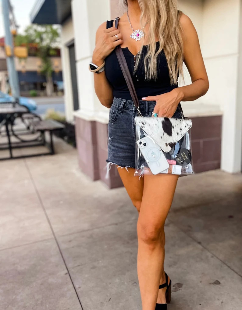 COWHIDE CLEAR PURSE | Western Concert Bag Purse Clear Stadium Bag, Punchy Transparent Western Hai... | Etsy (US)