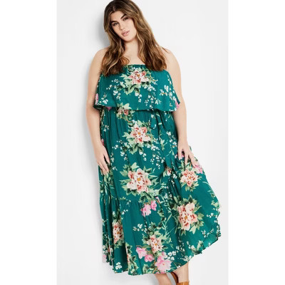 CITY CHIC | Women's Plus Size Pia Print Maxi Dress - jade - 24W | Target