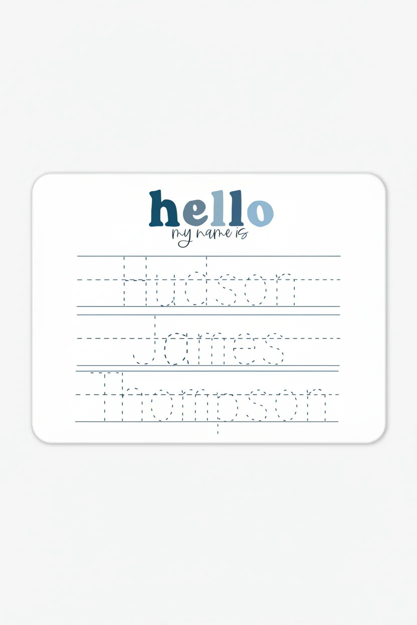 Kids Personalized Whiteboard | Hello My Name Is - Blues | Caden Lane