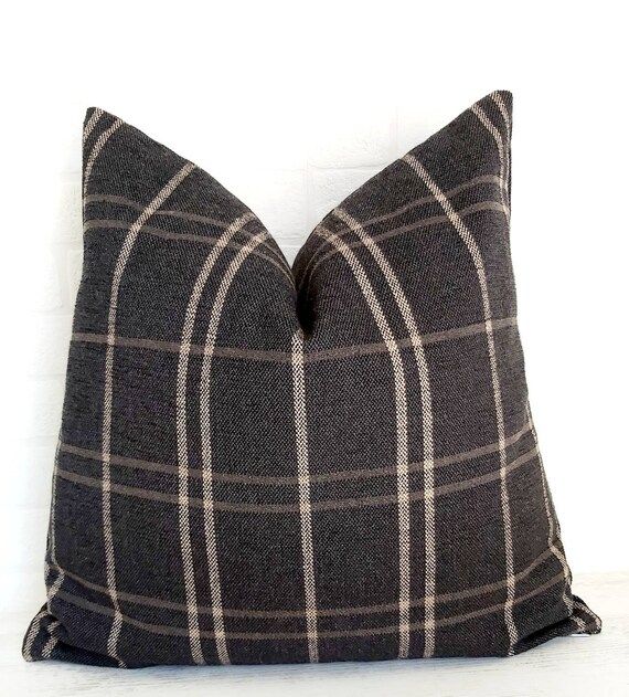 Read the full title
    Window Pane Pillow Cover, Peppercorn Plaid Pillow, Gray Plaid Pillow, Bla... | Etsy (US)