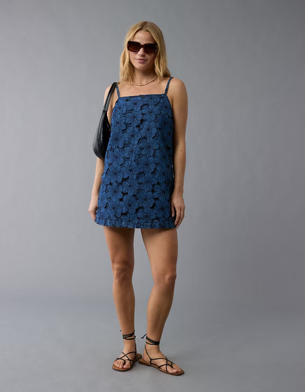 AE Floral Denim Mini Shift Dress | American Eagle Outfitters (US & CA)