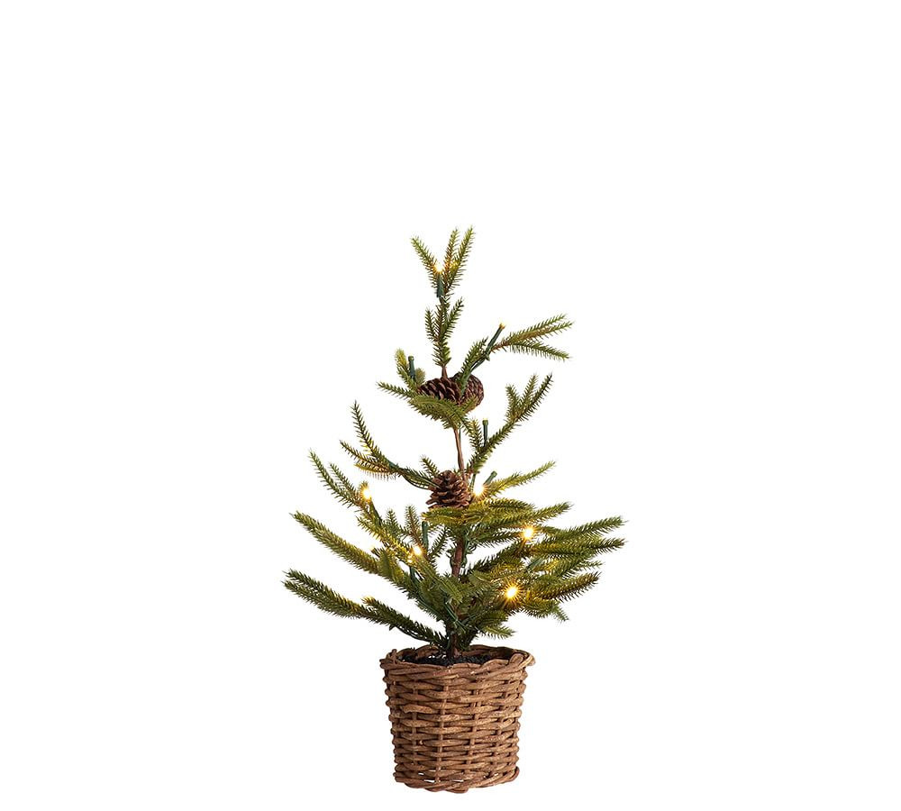 Pre-Lit Faux Pine Trees in Baskets | Pottery Barn (US)