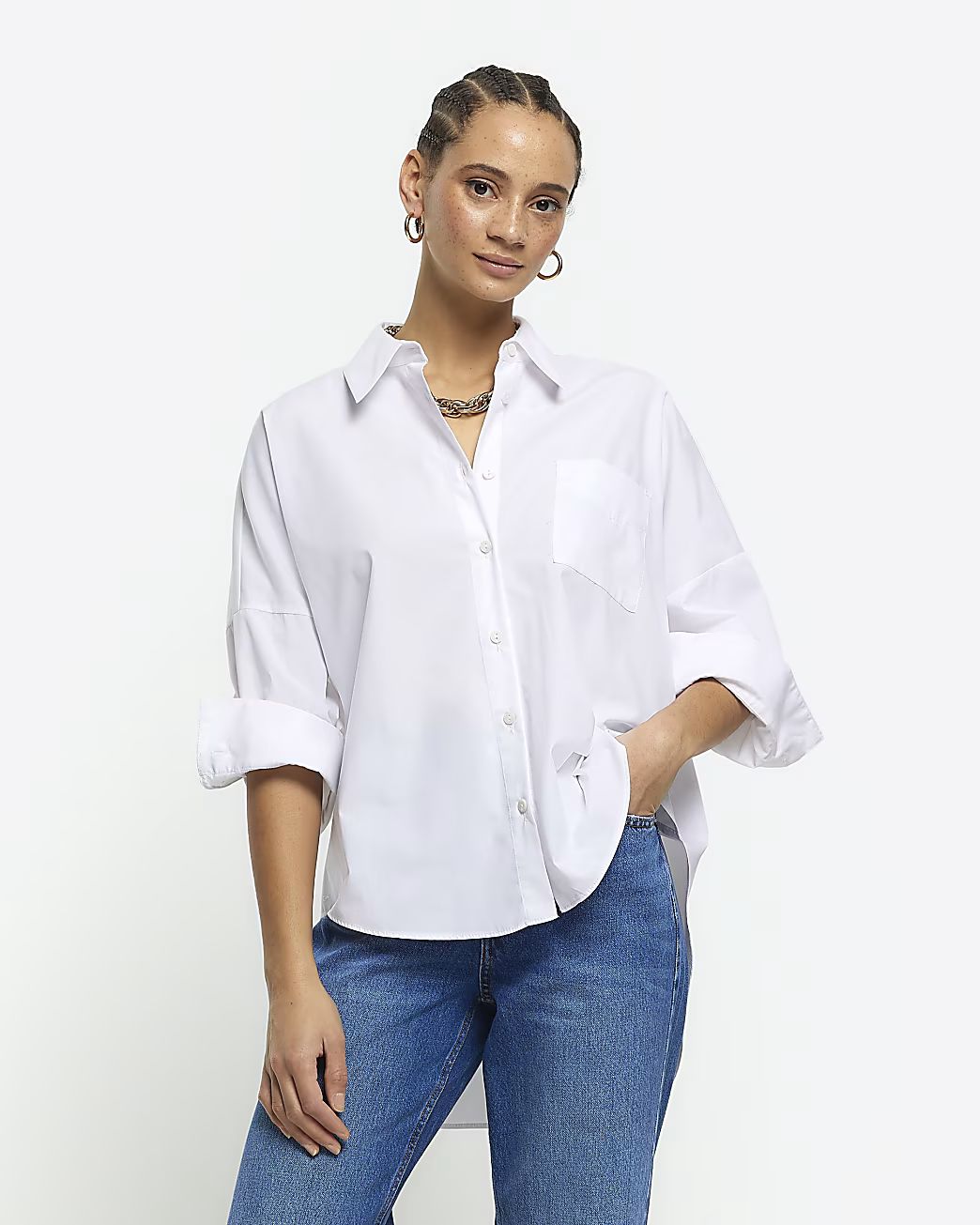White poplin longline shirt | River Island (UK & IE)