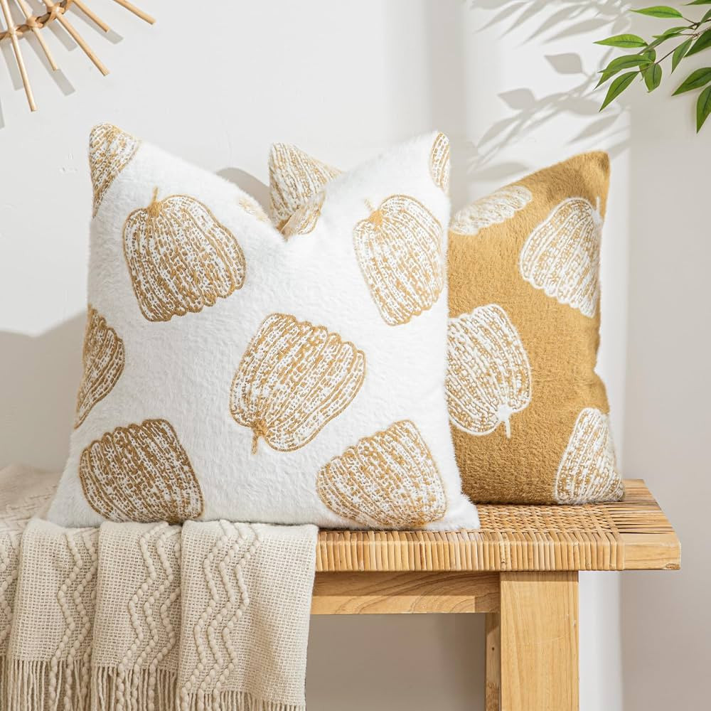 Set of 2 Pumpkin Fall Throw Pillow Covers 18"x18" Yellow Farmhouse Velvet Accent Pillows for Couc... | Amazon (US)