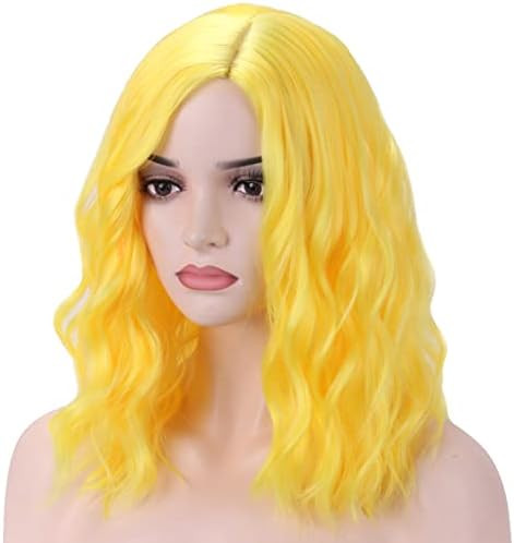 BERON 14" Women Girls Short Curly Wavy Bob Wig Rose Net with Wig Cap (Yellow) | Amazon (US)