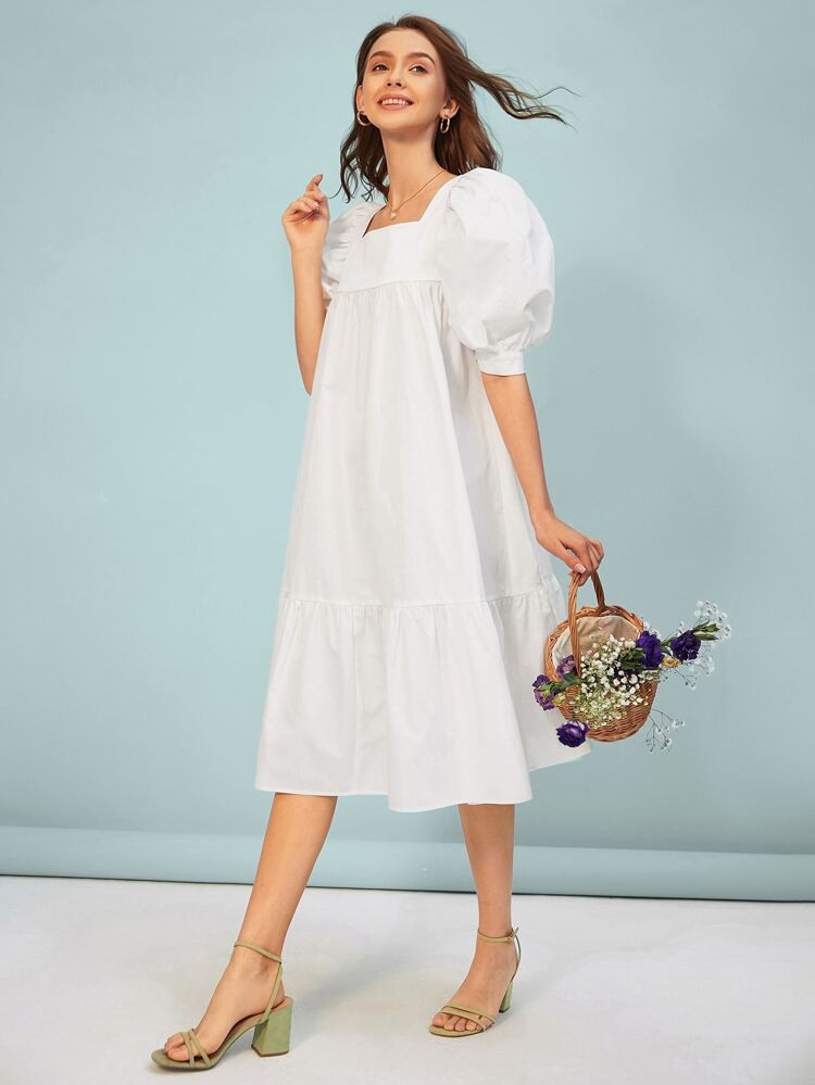 SHEIN Square Neck Puff Sleeve Dress | SHEIN