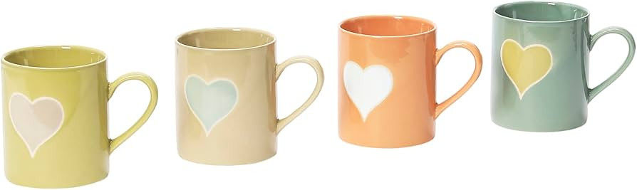 Creative Co-Op Handmade Stoneware Wax Relief Heart, Set of 4 Colors Mugs, Multi | Amazon (US)