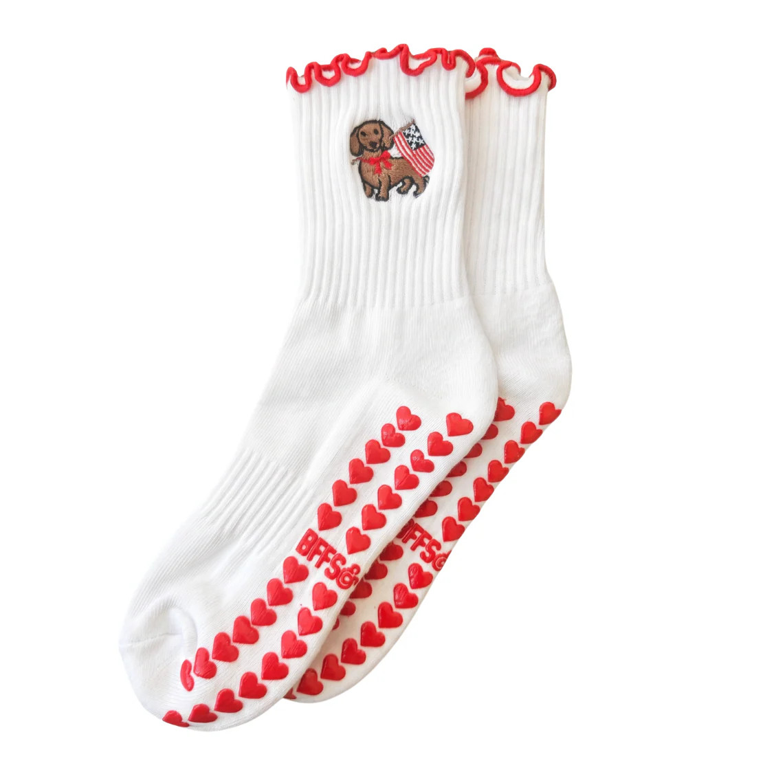 USA DACHSHUND ♡ embroidered patriotic pilates grippy socks | BFFS & BABES